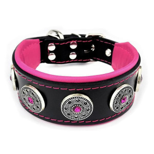 Zgarda Bijou Puppy, Piele Naturala, M: 30-35 cm, Roz