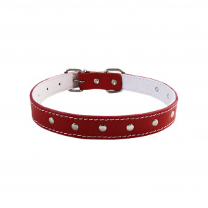 Zgarda Exo cu Ornament Buline L0-L6, Pasla, Piele, Culoare Rosu, Dimensiune 2.5/53 cm