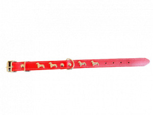 Zgarda Piele Natuala Rosie cu Accesorii Teckel, 25 mm x 40 cm - Img 2