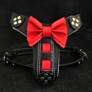 Ham Bowtie-Papion, Piele Naturala, Negru/Rosu, Marime S, Produs Redus - Img 5