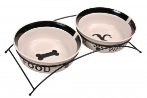 Set 2 Castroane Ceramice cu Suport Metalic, Alb/Negru, Dimensiune 2 x 2.6 l/ø 25 cm/54 x 12 x 24 cm