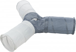 Tunel de Joaca pentru Pisici, cu 4 Intrari, Nailon, 3/22 x 50 cm, Gri Inchis/ Gri Deschis