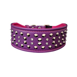 Zgarda Crystal, Piele Naturala, Roz, Marime XL, Produs Redus