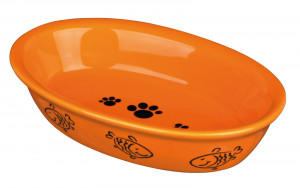 Castron Ceramic Oval pentru Pisici, 0.2 l/15 x 10 cm, Diverse Culori