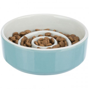 Castron Ceramic pentru Hranire Lenta, Gri/Albastru, Dimensiune 0.45 l/ø 14 cm - Img 2