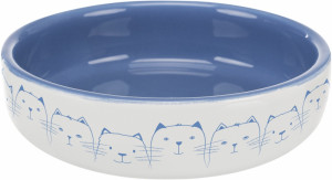 Castron Ceramic Pentru Pisici, 0.3 l/ 15 cm, Albastru/Alb