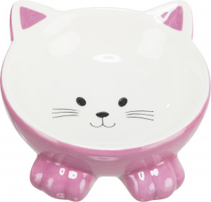 Castron Ceramic Pentru Pisici, Ridicat, Forma Ergonomica, 0.15 l/14 cm, Diverse Culori