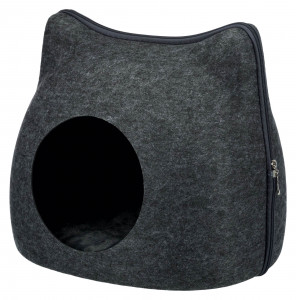 Cos Soft cu Fermoar, Forma Cap Pisica, 38 x 35 x 37 cm, Antracit