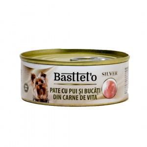 Hrana Umeda Pentru Caini, Basteto Silver, Pate Cu Pui Si Bucati De Vita, 85 g