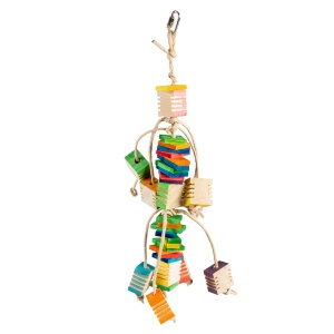 Jucarie pentru Pasari, Pandativ din Lemn si Hartie, Multicolor,15 x 15 x 53 cm