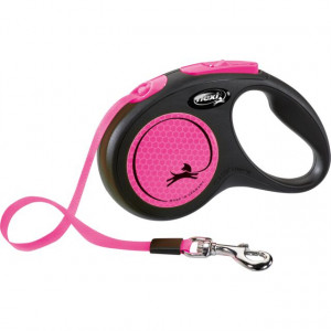 Lesa Retractabila Neon, Banda, Culoare Roz Neon, Marime S, Dimensiune 5 m/Pana la 15 kg