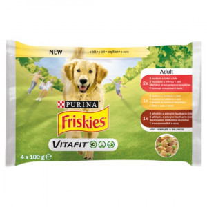 Friskies Dog Hrana Umeda cu Vita, Pui, Miel, in Aspic, 4 x 100 g