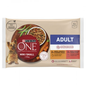 Hrana Umeda Pentru Caini, One Mini Adult, Cu Pui Si Vita, 4x85 g