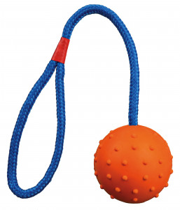 Jucarie Caini, Minge Pe Sfoara, Cauciuc, Culoare Petrol/Portocaliu, Dimensiune ø 6/30 cm