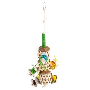 Jucarie pentru Pasari, Bile din Nuca de Cocos si Bambus, Multicolore, 12 x 12 x 33 cm