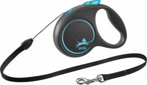 Lesa Retractabila Black Design, Snur, Culoare Albastru, Marime S, Dimensiune 5 m/Pana la 12 kg