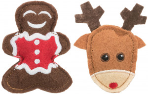 Set 2 X Jucarii Pentru Pisici, Xmas, Elan Si Turta Dulce, 8 cm, 92548 - Img 1