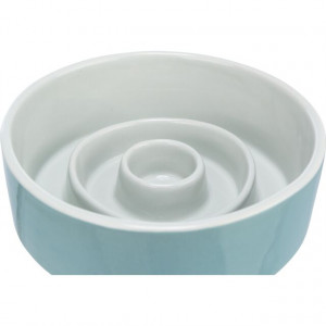Castron Ceramic pentru Hranire Lenta, Gri/Albastru, Dimensiune 0.45 l/ø 14 cm - Img 4