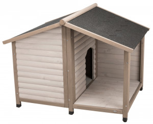 Casuta Lodge din Lemn pentru Caini, M-L: 130 x 100 x 105 cm, Gri
