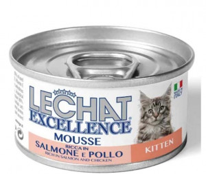 Hrana Umeda Pentru Pisici, LeChat Excellence Kitten Junior, Mousse Cu Somon/Pui, 85 g