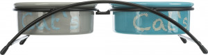 Set 2 Castroane Ceramice cu Suport Metalic, 2 x 0.3 l/12 cm/26 x 7 x 13 cm, Gri/Roz/Albastru - Img 2