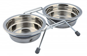 Set 2 Castroane Inox cu Suport Metalic, Gri, 2 buc, Dimensiune 2 x 0.25 l/ø 11 cm/23 x 6 x 14 cm