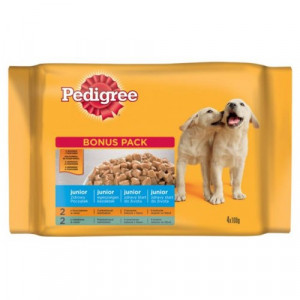 Hrana Umeda pentru Caini, Pedigree Junior, Pui si Vita, 4 x 100 g