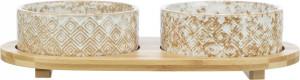 Set 2 Castroane Ceramice cu Suport din Bambus, Alb/Maro, Dimensiune 2 x 0.3 l/ø 12 cm/30 x 6 x 15 cm - Img 7
