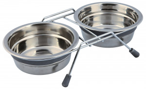 Set 2 Castroane Inox cu Suport Metalic, Gri, 2 buc, Dimensiune 2 x 0.45 l/ø 13 cm/27 x 6 x 15 cm