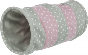 Tunel de Joaca pentru Pisici, cu Folie Fosnitoare, Fleece, 25 x 50 cm, Gri/Roz