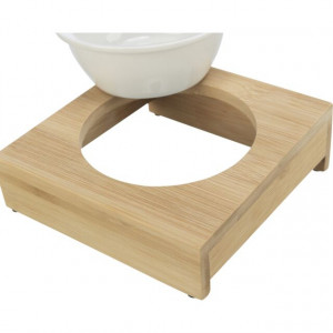 Bol Ceramic cu Suport din Bambus, 0.25 l / 12 cm / 15 x 5 x 15 cm, Alb/Bej - Img 2
