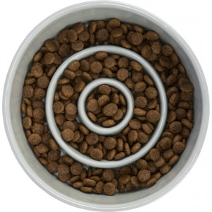 Castron Ceramic pentru Hranire Lenta, Gri/Albastru, Dimensiune 0.45 l/ø 14 cm - Img 6