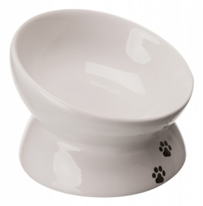 Castron Ceramic pentru Pisici, Ridicat, 0.15 l/ø 13 cm, Culoare Alb