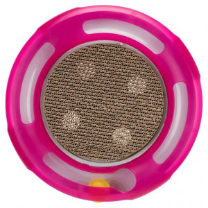 Jucarie 2in1 Pentru Pisici, Race & Scratch, Plastic/Carton, 37 cm, Roz/Alb - Img 7