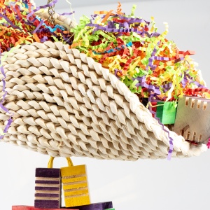 Jucarie pentru Pasari, Taco de Porumb cu Cuburi de Lemn, Multicolor, M: 36 x 19 x 40 cm - Img 3