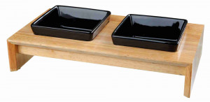 Set 2 Castroane Ceramice cu Suport Lemn, Negru/Maro Deschis, 2 buc, Dimensiune 2 x 0.4 l/13 x 13 cm/36 x 7 x 19 cm