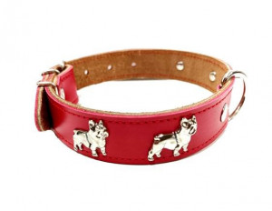 Zgarda Exo cu Motiv Bulldog, Piele, Rosu, Dimensiune 50 cm/25 mm, Marime M