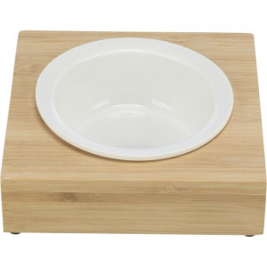 Bol Ceramic cu Suport din Bambus, 0.25 l / 12 cm / 15 x 5 x 15 cm, Alb/Bej - Img 3