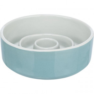 Castron Ceramic pentru Hranire Lenta, Gri/Albastru, Dimensiune 0.9 l/ø 17 cm