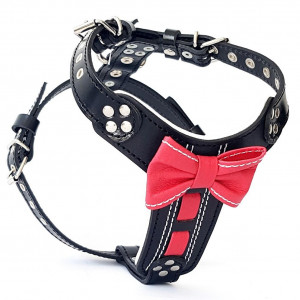 Ham Bowtie-Papion, Piele Naturala, S: 40-73 cm, Negru/Rosu, pentru Pug, Bulldog, Jack Russel, etc - Img 1