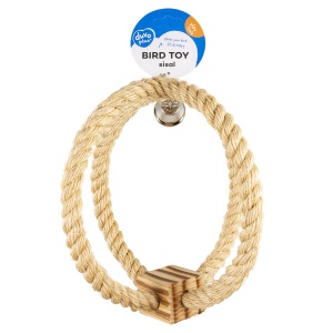 Jucarie pentru Pasari, Coarda din Sisal cu Cub de Lemn si Clopotel, 33 x 22 x 22 cm - Img 2