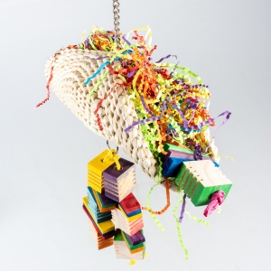Jucarie pentru Pasari, Taco de Porumb cu Cuburi de Lemn, Multicolor, M: 36 x 19 x 40 cm - Img 4
