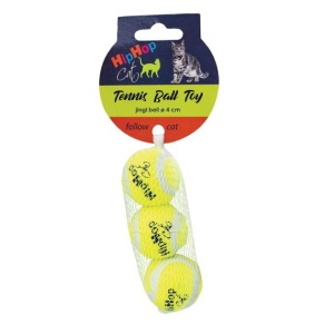 Jucarie Pentru Pisici, HipHop, Minge Tenis, 3 buc, 4 cm, Galben