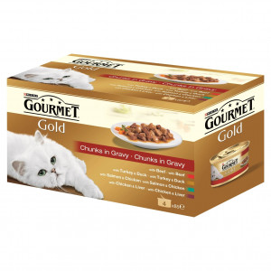 Pate Dog Gourmet Gold, Vita-Pui-Somon-Curcan in Sos, 4 x 85 g