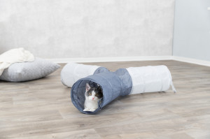 Tunel de Joaca pentru Pisici, cu 4 Intrari, Nailon, 3/22 x 50 cm, Gri Inchis/ Gri Deschis - Img 2