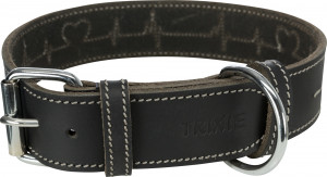 Zgarda Rustica Heartbeat, Piele, Culoare Negru, Marime L–XL, Dimensiune 55–65 cm/40 mm