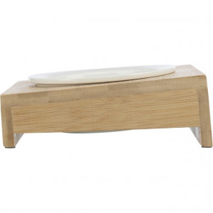 Bol Ceramic cu Suport din Bambus, 0.25 l / 12 cm / 15 x 5 x 15 cm, Alb/Bej - Img 4