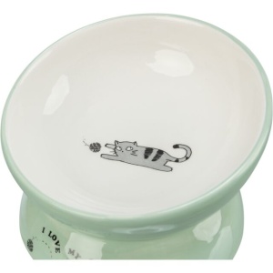 Castron Ceramic Pentru Pisici, Ridicat, Forma Ergonomica, 0.15 l/Ã¸ 13 cm, Verde Salvie/Alb - Img 2