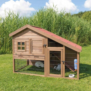 Cusca de Exterior pentru Rozatoare, cu Spatiu de Joaca, Lemn, 151 x 107 x 80 cm, Maro