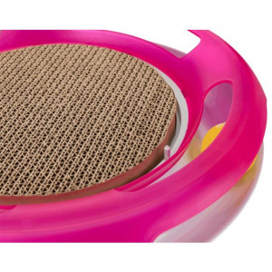 Jucarie 2in1 Pentru Pisici, Race & Scratch, Plastic/Carton, 37 cm, Roz/Alb - Img 8